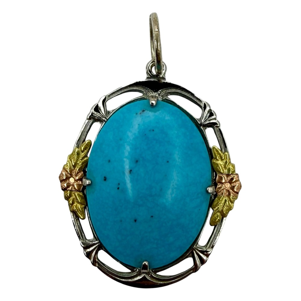 S.P. Co Pendant Sterling Silver Black Hills Gold Style Floral Blue Turquoise